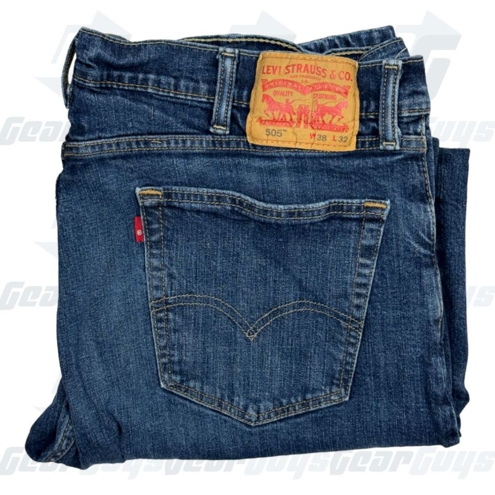 Levis 505 Mens Blue Straight Fit 5-Pocket Zip Fly Jeans Size W38 L32